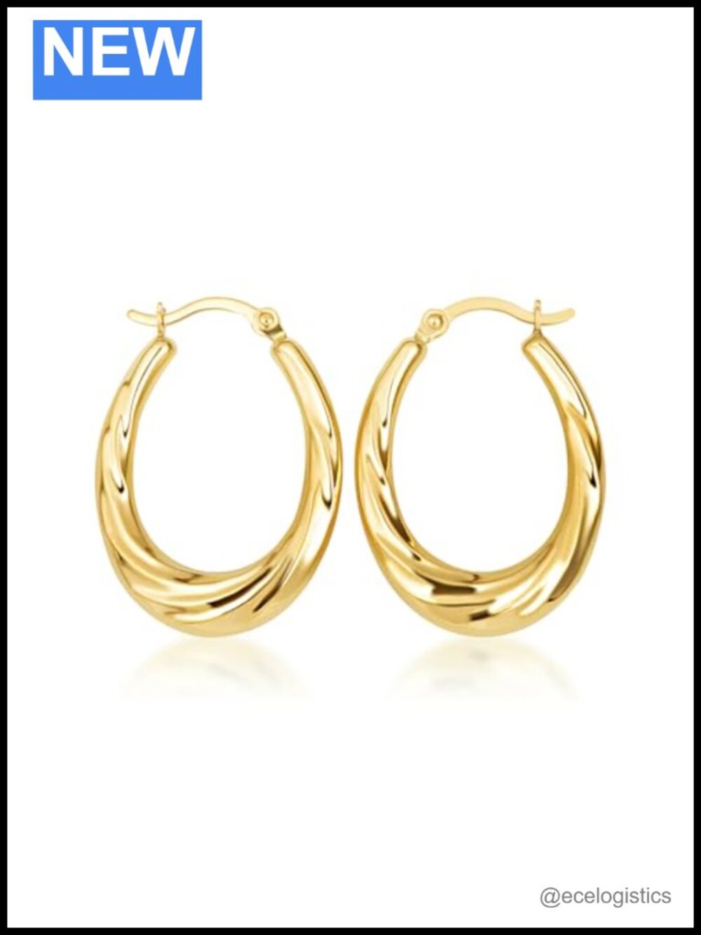 14K Yellow Gold Swirl Oval Hoop Earrings Hinged Hoop